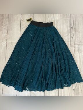 Women’s Teal Laser-Cut Full A-Line Midi Skirt Unbranded Size Small